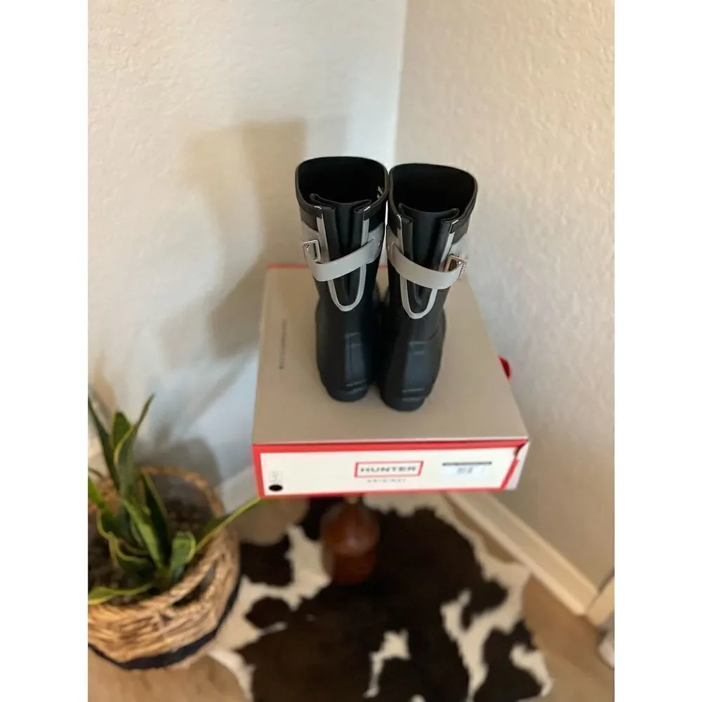 HUNTER Original Short‎ Back Adjustable Rain Boot, BLACK GRAY, Size 9, NWT